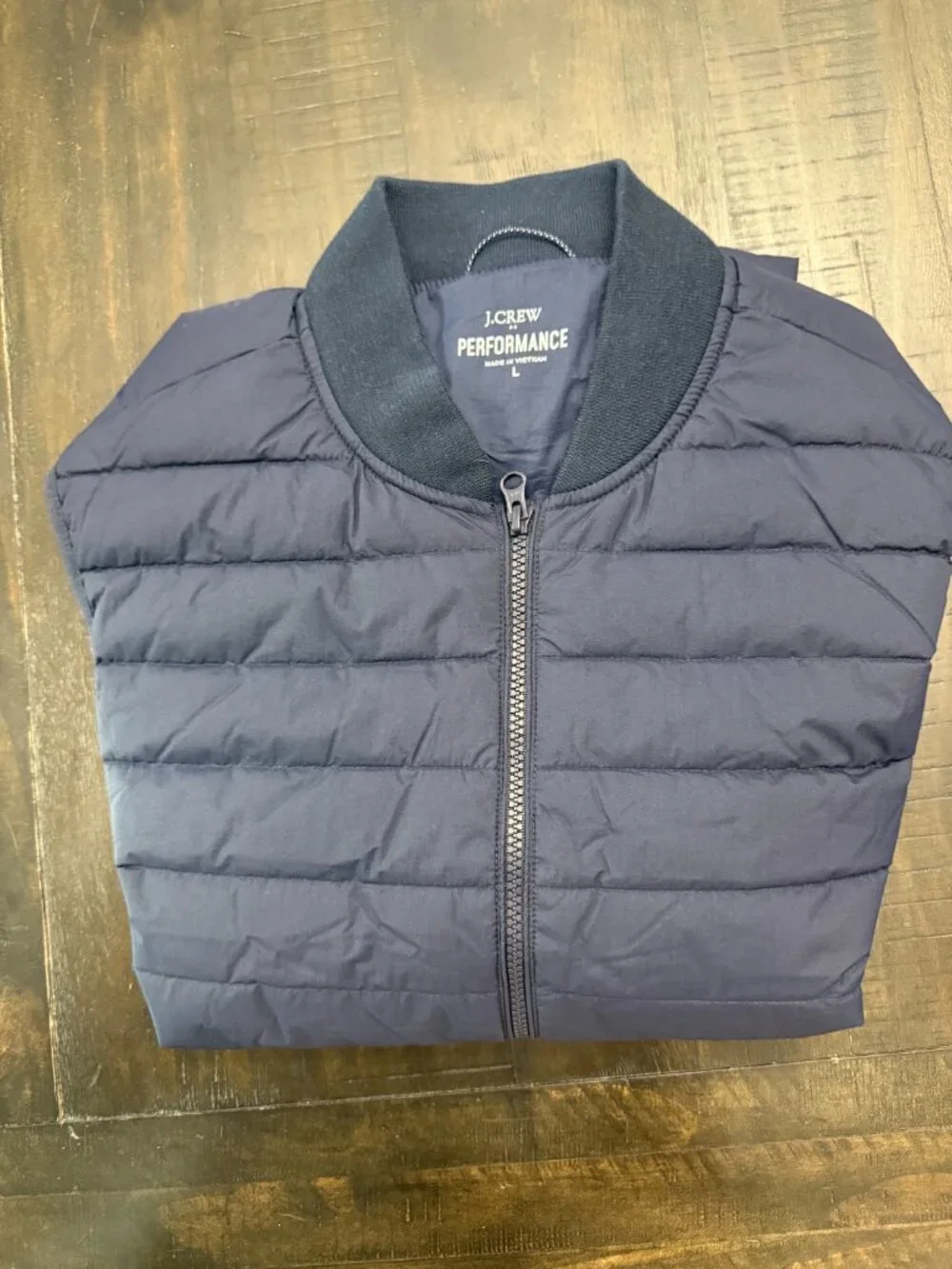 J Crew Men's Performance navy blue puffy vest - Size Large